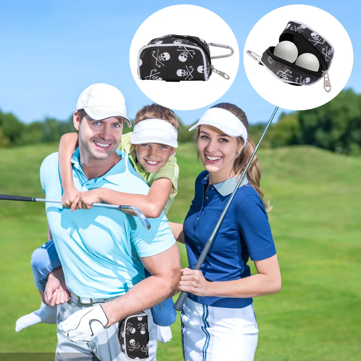 Head Printed Ball Storage Bag Tote BagGolf Ball Holder Pouch Bag Tees Pouch Bag (Black)