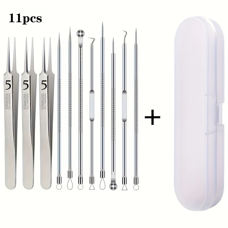 8/11pcs Stainless Steel Blackhead Remover Kit, Face And Nose Precision Tools for Whitehead And Removal, with Portable Box
