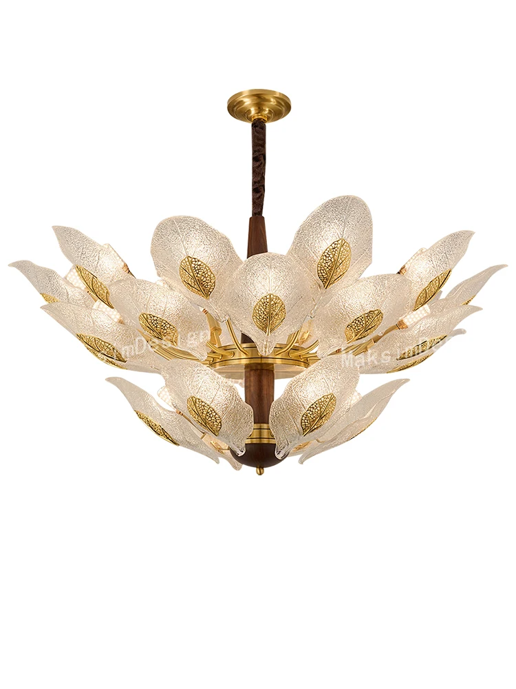 Fortune Leaves Delicate Ice Crack Glass 2-tier Grand Chandelier Light Fixture Designer Hanging Lamps High Ceiling Pendant Lights