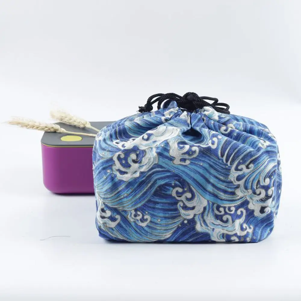 

Simple Picnic Bags Unisex Geometric Cotton linen Lunch Tote Pouch Food Hand Bags Japanese Style Lunch Box Drawstring Lunch Bag