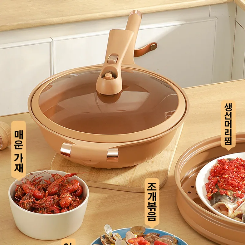 Terracotta Micro Pressure Wok Pan Transparent Glass Lid Multifunctional Cooking