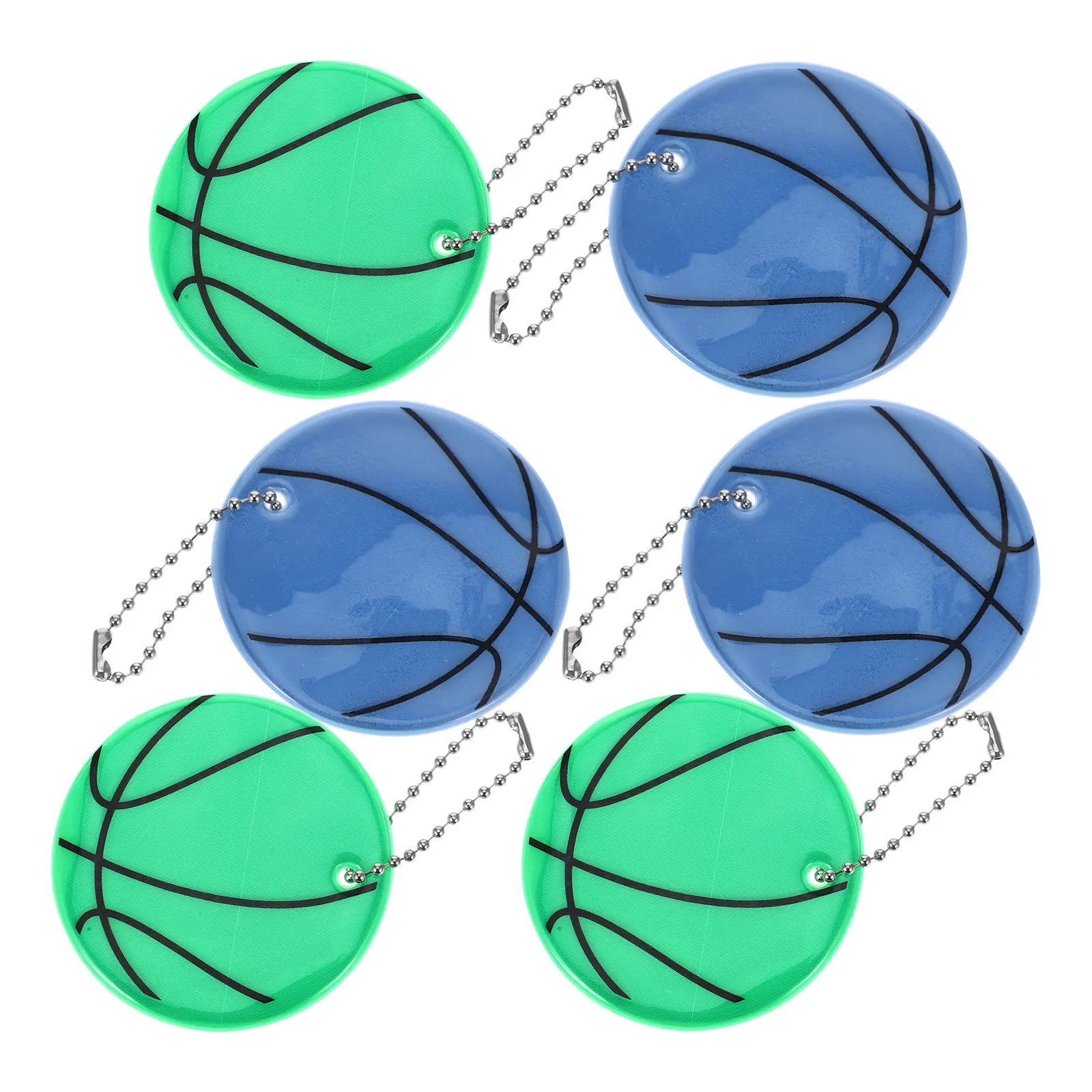 6Pcs Basketball Shaped Reflective Pendant Keychain Glow in Dark High Visibility Safety Accessory for Party Decor