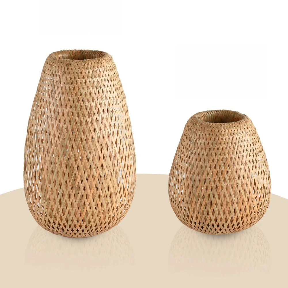 竹製ランプシェード-手編み竹籐製ハンギングライトシェード-竹籐製テーブルランプシェード-フロアランプ用ランプシェード-壁掛け照明用ライトカバー-ペンダントライト用