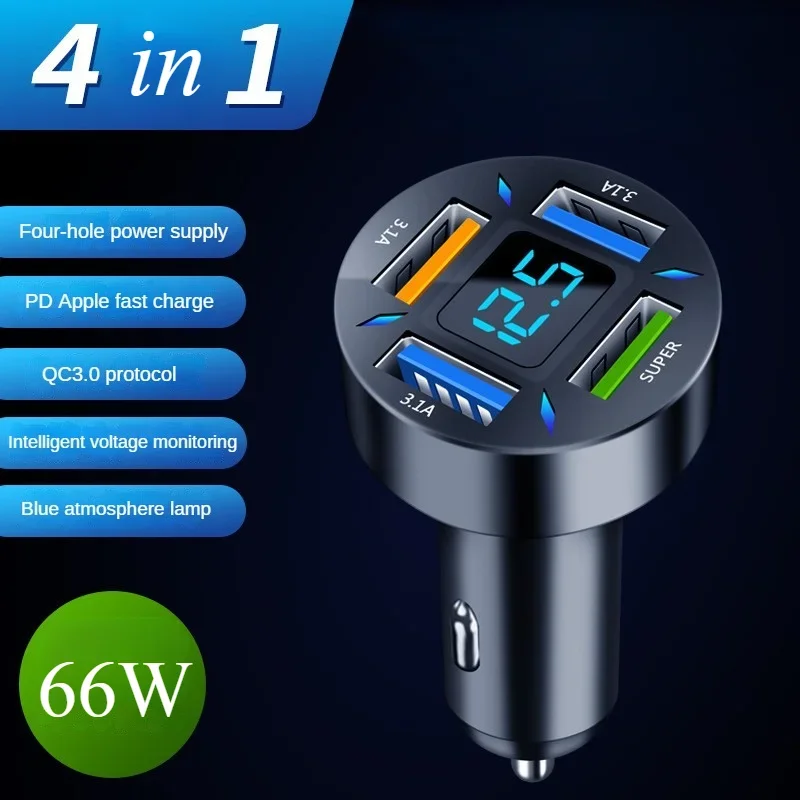 USB Type C Charger for Car PD 4 USB Car Quick Charge QC3.0 12/24 V Car Cigarette Lighter Socket Splitter for iPhone Huawei