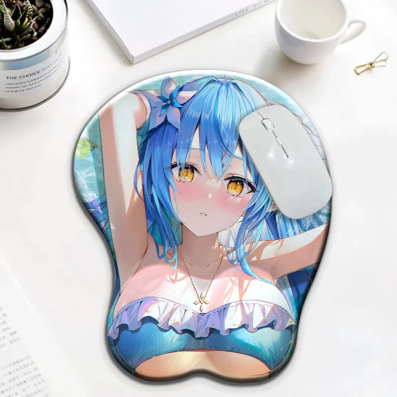 

Game Character Girl Blue Swimsuit Yukihana Lamy 3D Silicone Wrist Rest Mouse Pad Kawaii Boob Desk Pad Use Ergonomic Gaming Pad