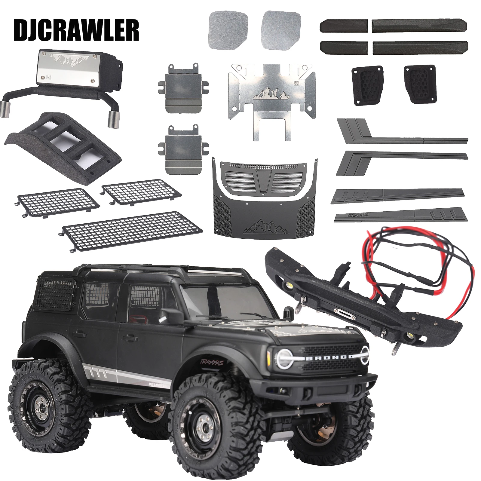 DJ 1/18 KIT Accessories Window Net Anti-scratch Strip Chassis Armor Hood for TRX-4M Bronco Modified Car TRX4M Upgrade Parts