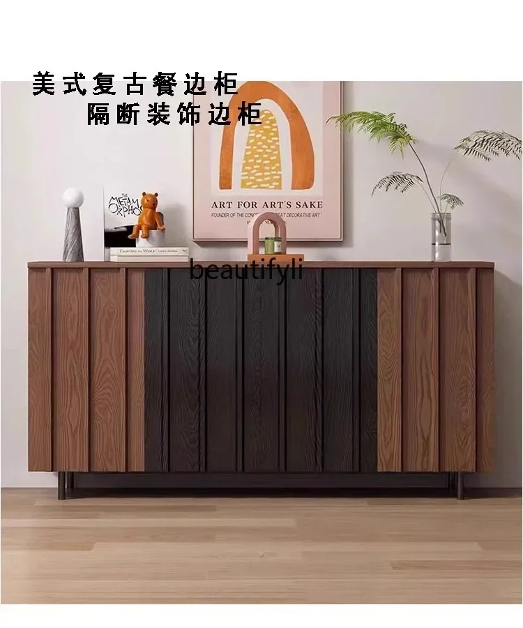 

D80 Medieval solid wood dining side cabinet American French retro decorative partition cabinet against the wall side cabinet
