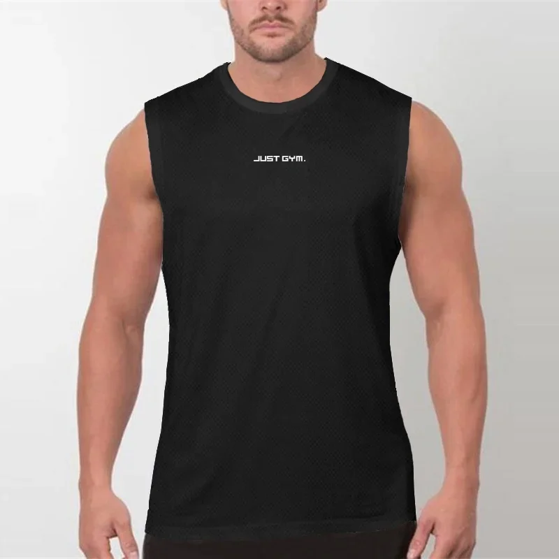 Brand Men's  Fitness Comfortable Trend Tank Top Running Gym Singlets Mesh Muscle Clothing Training Summer Bodybuilding Vest