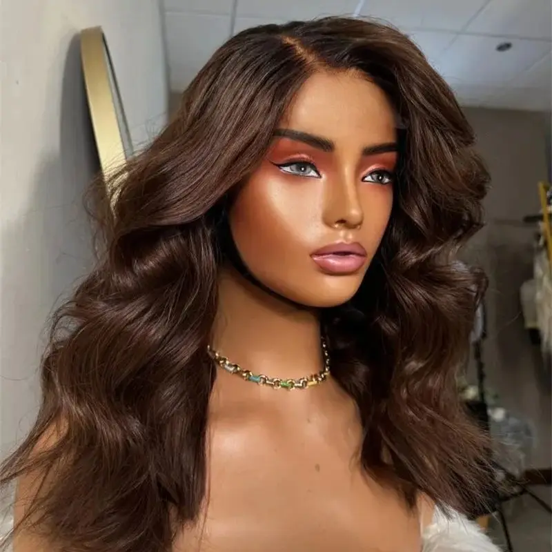 Women's Wig Free Part Ombre Chocolate Brown Highlights HD Lace Front Wig 150% Density Wig Preplucked Hairline Short Wave Bob