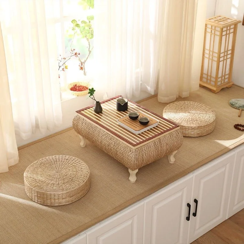 YFY rattan Japanese-style solid wood storage tatami coffee table bay window small table balcony sill collapse meter low kang