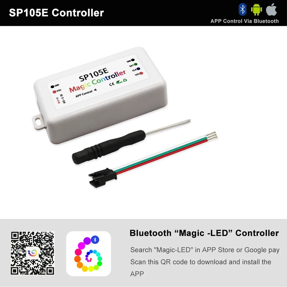 Imagem -03 - Led Dc524v Controlador Móvel Bluetooth App para 3pin 4pin Ws2811 Ws2812 Ws2815 Sk6812 Tira Endereçável Individualmente Sp105e