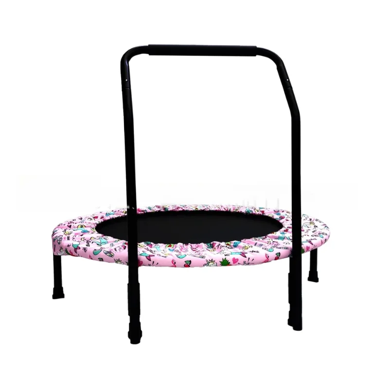 Trampolín Redondo Plegable de 36 Pulgadas y 4 Pliegues para Niños con Barandilla, Mini Cama Elástica Silenciosa para Interiores, Rebotador de Fitness para Niños Pequeños