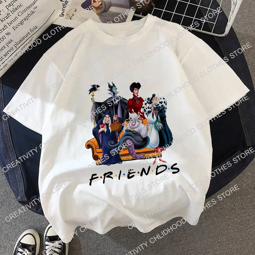 Disney Villains Children T-shirt for Girls Clothes Bad Girl Kawaii Tee Shirts Cartoons Summer Casual Kid Boy Short Sleeve Tops