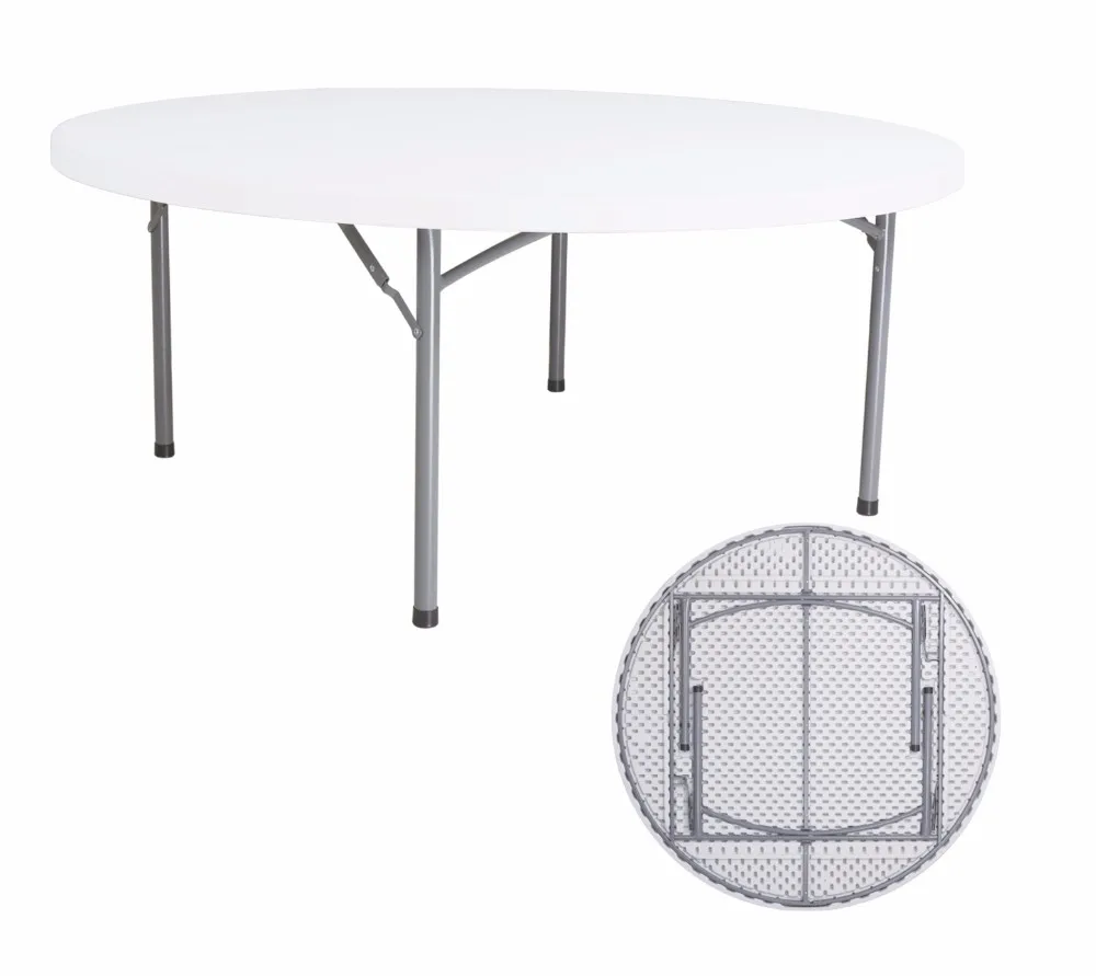 Muebles de jardín apilables populares americanos, Picnic, fiesta, Camping, mesa redonda de plástico HDPE plegable de Blanco sólido para eventos