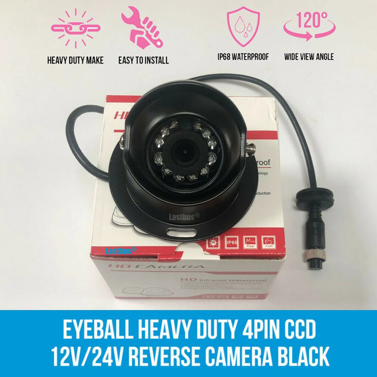 

Lastbus Black 4 PIN Heavy Duty Dome CCD Reversing Rear View Camera 12 IR LEDs Night Vision Waterproof Anti-Dus For Caravan Van