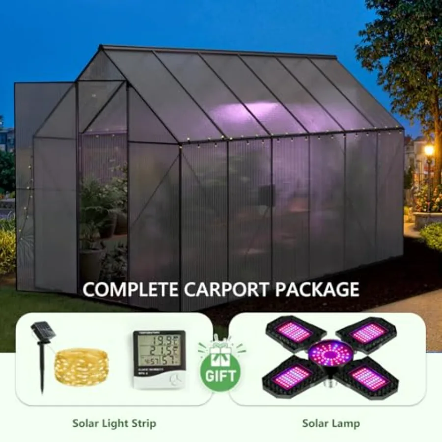 Outdoor greenhouse with heavy-duty polycarbonate feet, transparent, weather-resistant and stable base design