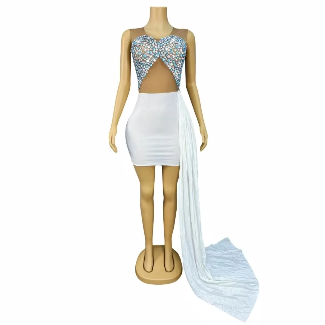 

Sexy Nobleness Fake Two-piece Shining Rhinestones Dress Evening Cocktail Birthday Party Elegant Gown Red carpet Show Stage Wear