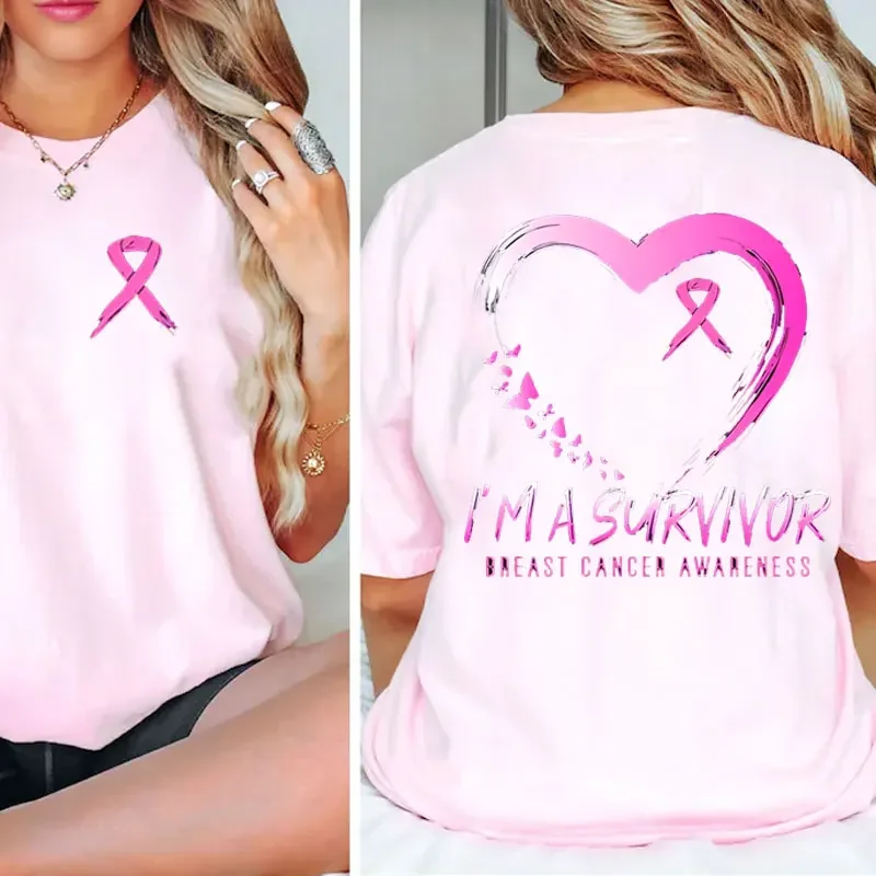 I'm A Survivor Shirt Gift for Breast Cancer Fighters Awareness Pink Ribbon Design Breast Cancer Support Graphic T Shirts Cotton image 3