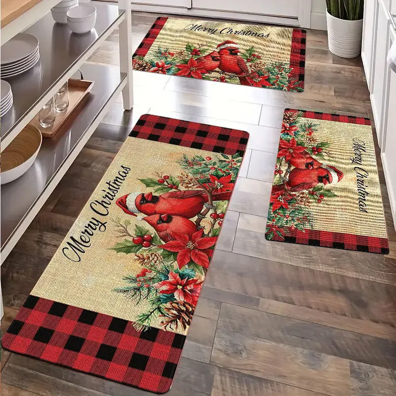 

Christmas Decor Kitchen Carpet Washable Suitable for Restaurant Bedroom Etc. Made of Flannel Material