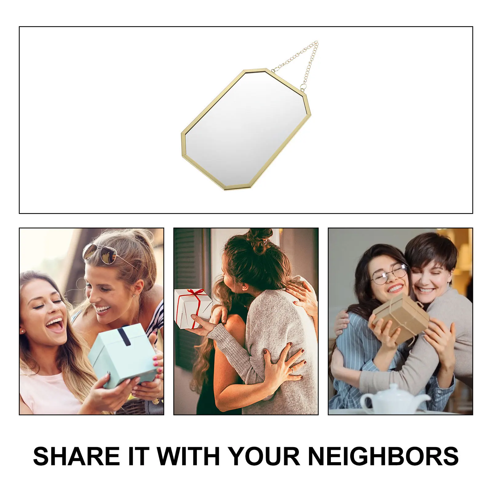 

Punch-Free Wall Mirror with Hanging Chain Bathroom Vanity Decor Metal Frame High Clarity Reflection Easy Install Bedroom