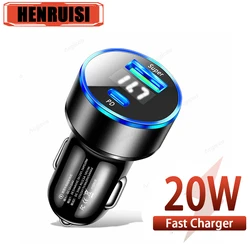 20W USB PD Car Charger Digital Display Fast Charging Car Phone Adapter QC3.0 For iphone Xiaomi Huawei Socket Cigarette Lighter