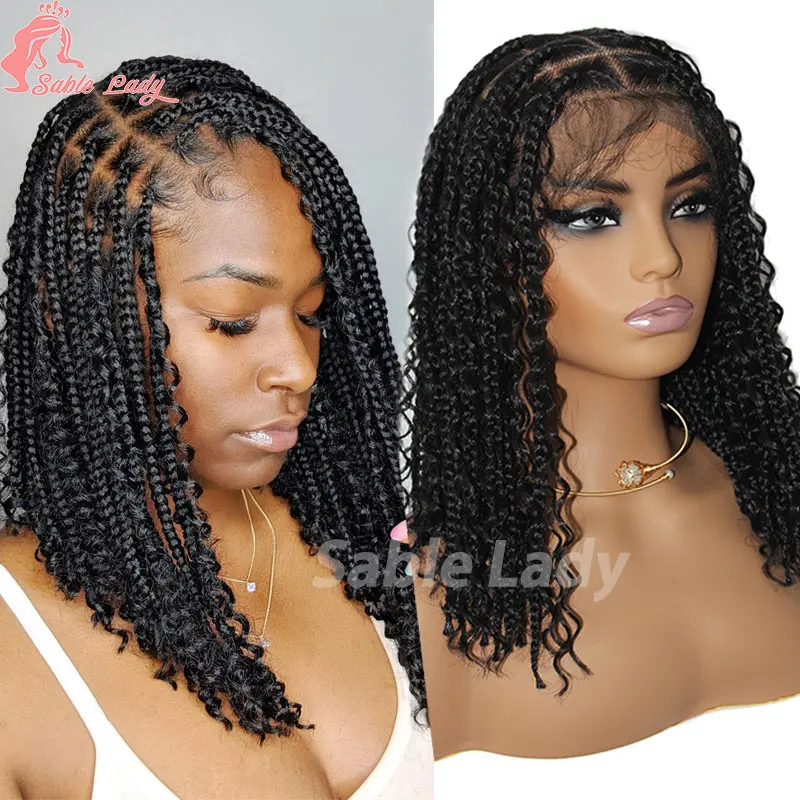 Curto Bob trançado peruca, sintético Bohemia trançado perucas, deusa sem nós peruca, Jumbo Cornrow, 12"