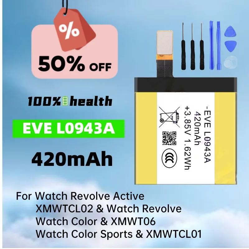 

EVE L0943A 420mAh Watch Battery for With Xiaomi Evolve Active/XMWTCL02/ Rechargeable Lithium Battery High Quality