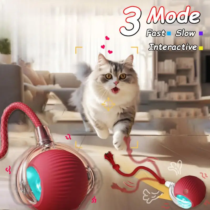 Cat Interactive Ball Toys 3 Mode Automatic Rolling Ball Faux Tail Rechargeable Smart Pet Electric Toy Cat Training Imitate Mouse