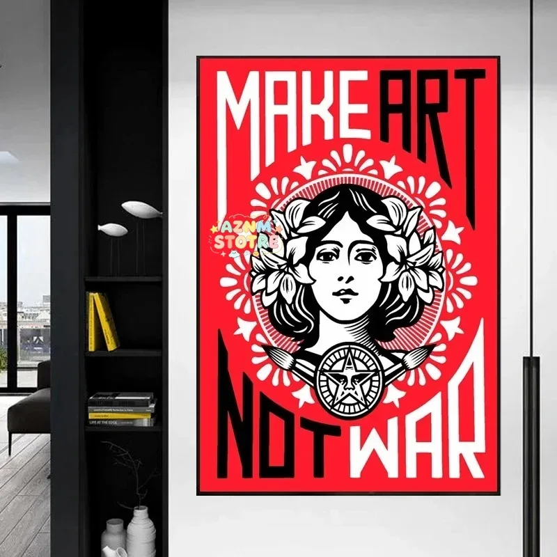 Retro Make Art Not War Wall Art Prints Canvas Painting Shepard Fairey Vintage Poster Wall Picture for Room Interior Decor