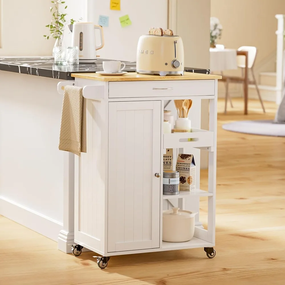 

Kitchen Island Cart with Removable Tray, 27.6''W Rolling Utility Trolley Cart with Drawer, Cabinet, Towel Rack