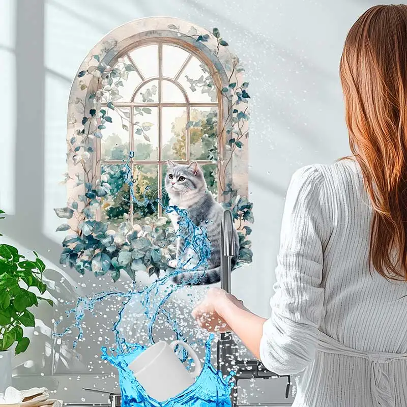 Kitten Window Wall Stickers Living Room Sofa Background Decorative Wallpaper Home Art Door & Window Decor AA432