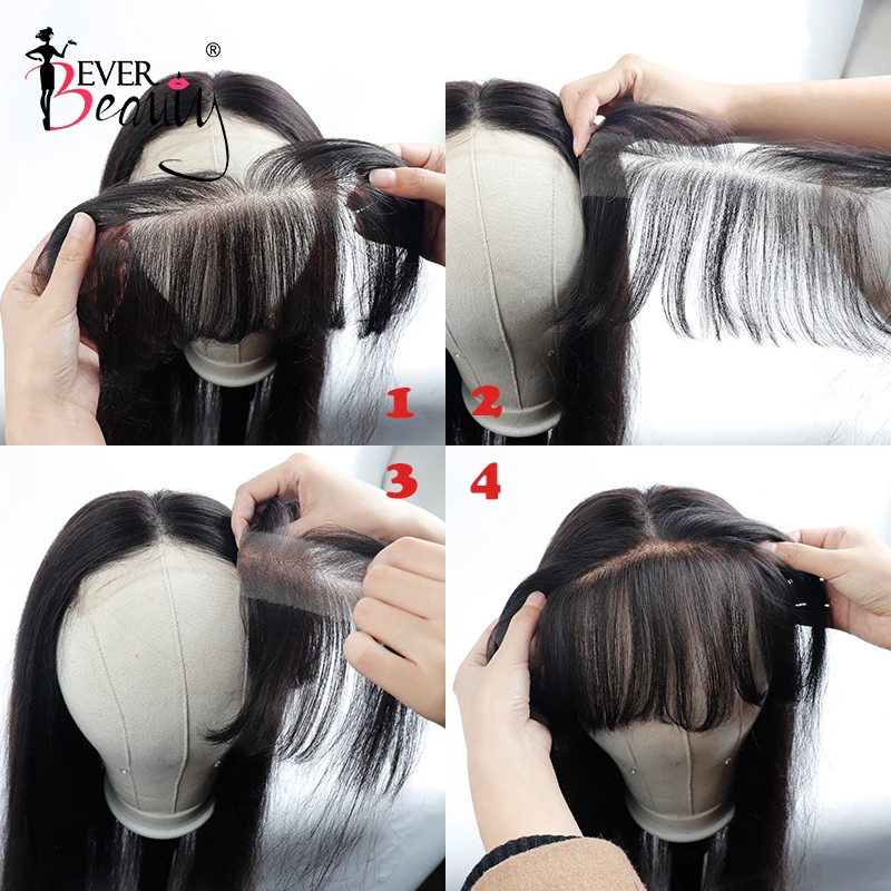 Human Hair Bangs No Clips Bangs With HD Crystal Lace 3D Blunt Cut Natural Hair Bangs OverHead Hair Extensions Remy Hair Black