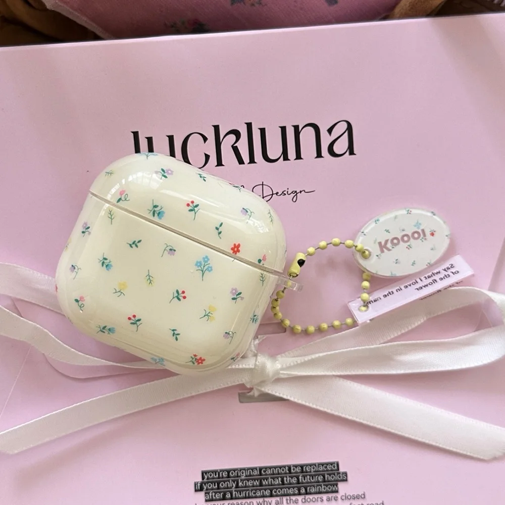 الكرتون لطيف اللون زهرة لامعة سيليكون حقيبة سماعة الاذن ل AirPods Pro 2 مع قلادة ل AirPods 4 3 2 1 لينة غطاء حلقة رئيسية #3