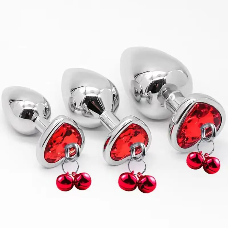 Metal Bells Anal Plug Couple Adult Toy Heart-Shape Base Crystal Butt Plug Gay Men and Women'S Adults Anus Masturbating Trainer