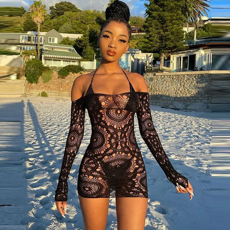 Abito trasparente Abito lingerie sexy Uniforme senza schienale Gonna corta Passione Tentazione Camicia da notte Borsa Hip Beachwear Abbigliamento da discoteca