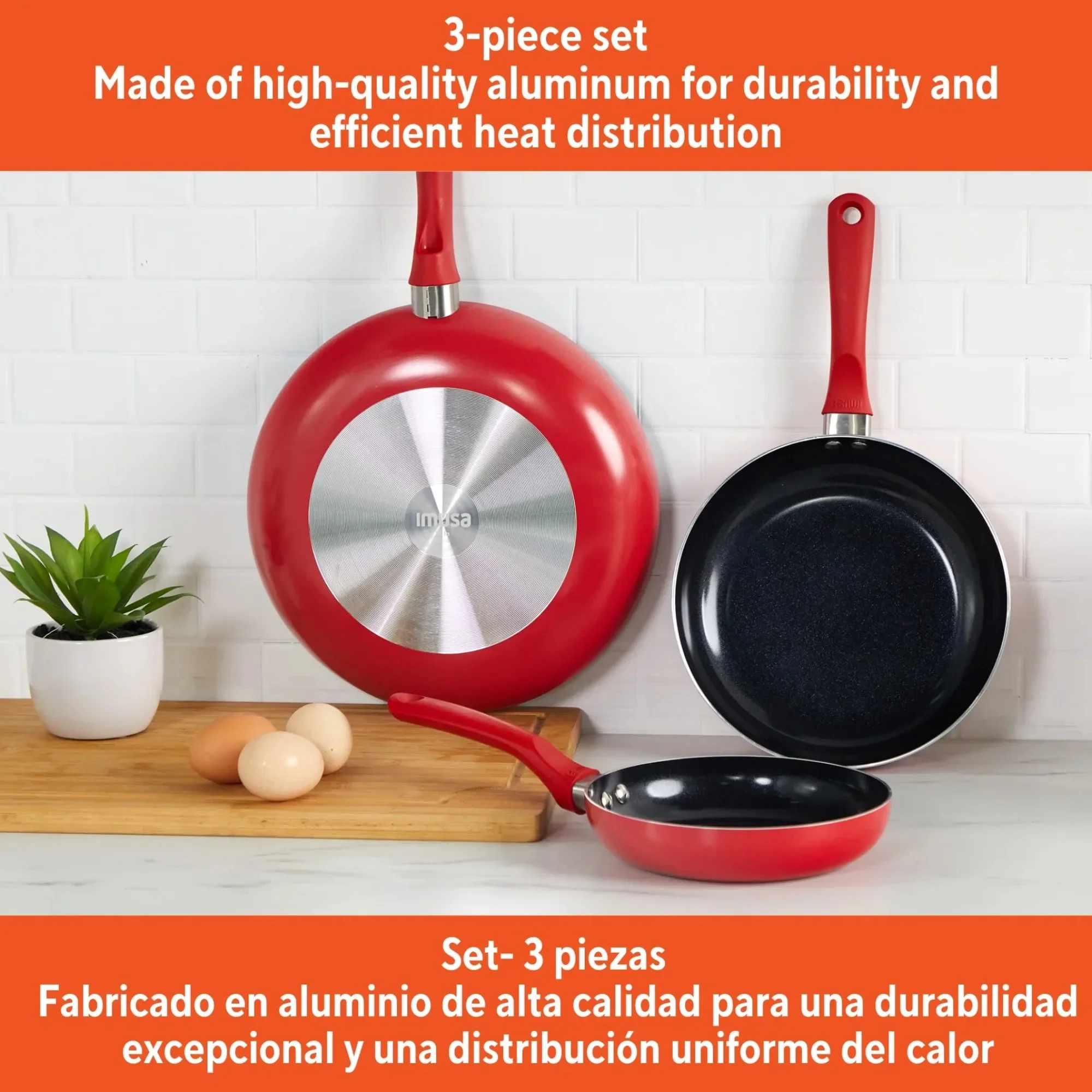 

Набор из трех керамической посуды с красным антипригарным покрытием, алюминиевые кастрюли 7/9/11 дюймов с ручками Stay-Cool, можно мыть в посудомоечной машине