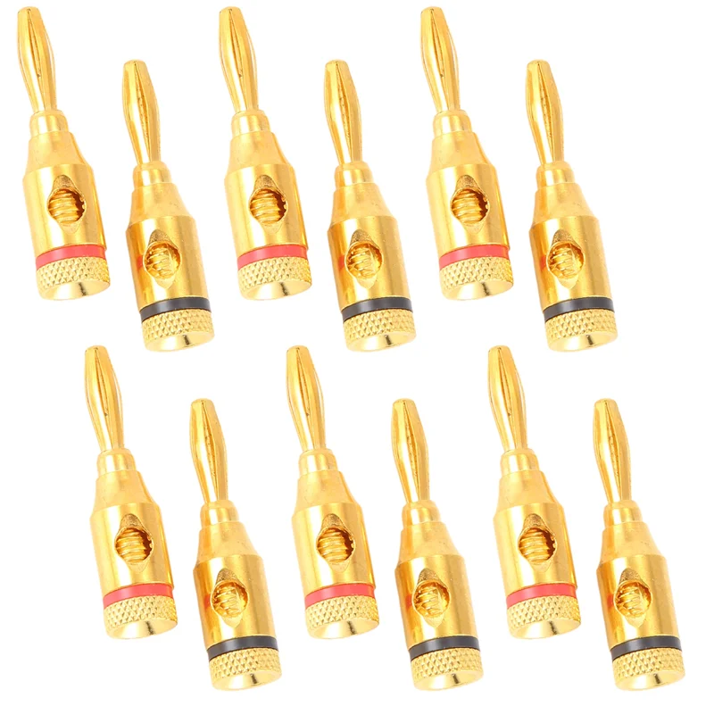 【HOT A69Z!】Gold-Plated Banana Plug Or Connector (Open Screw Type) (6 Pairs (12 Plugs)) Audio Plug Speaker Wire Connector
