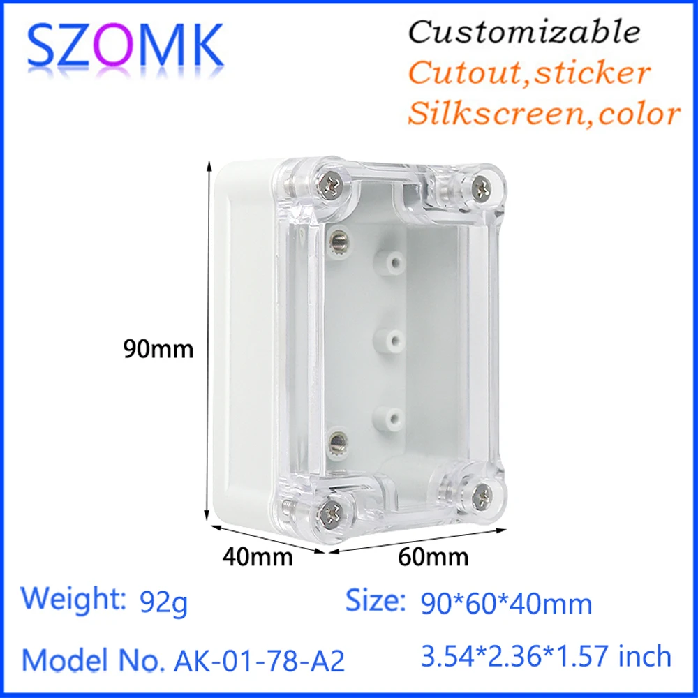 90*60*40mm Control Box Pcb Plastic Junction Waterproof Abs White Gray Polycarbonate Transparent Screwfix Plastic Enclosure