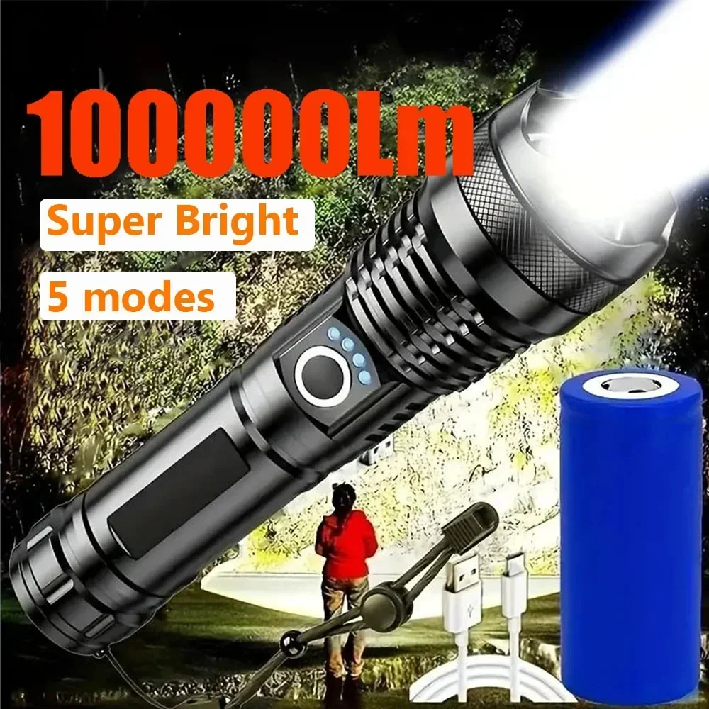 High Power LED Flashlight Rechargeable Torch Tactical Lantern Ultra Powerful Flashlight With USB Charging Outdoor