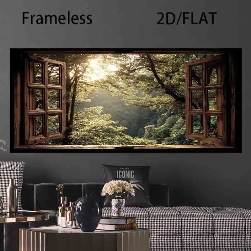 ​Frameless Modern Window View Canvas Poster-open The Window Natural Art Printing,Simple Wall Decor Living Room,Natural Landscape