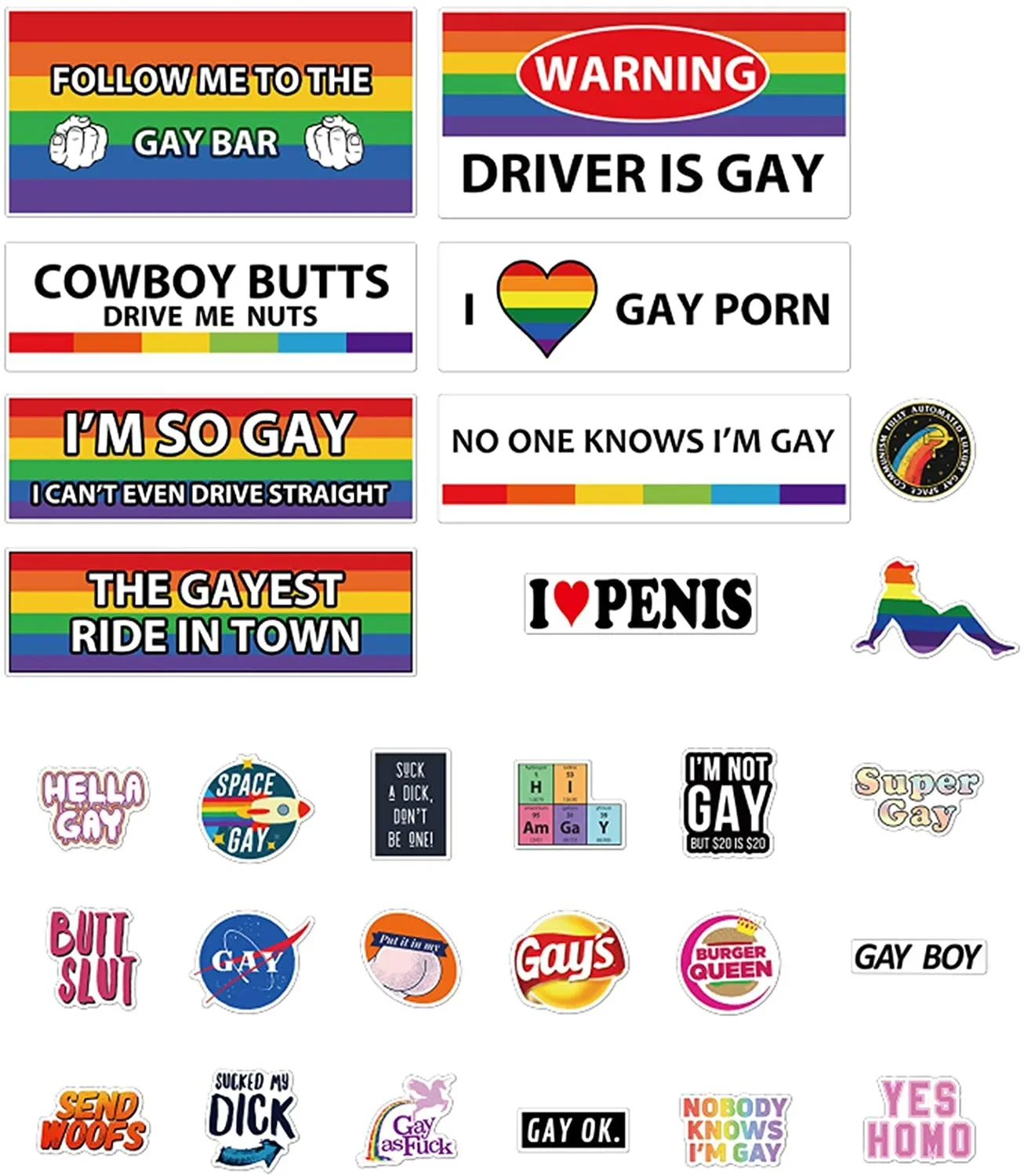 

For 1Set 28 Pcs Original Funny Gay LGBT Prank Bumper Stickers Truck,Cars,Vehicle or Luggage - I'm So Gay I Can't Even Drive