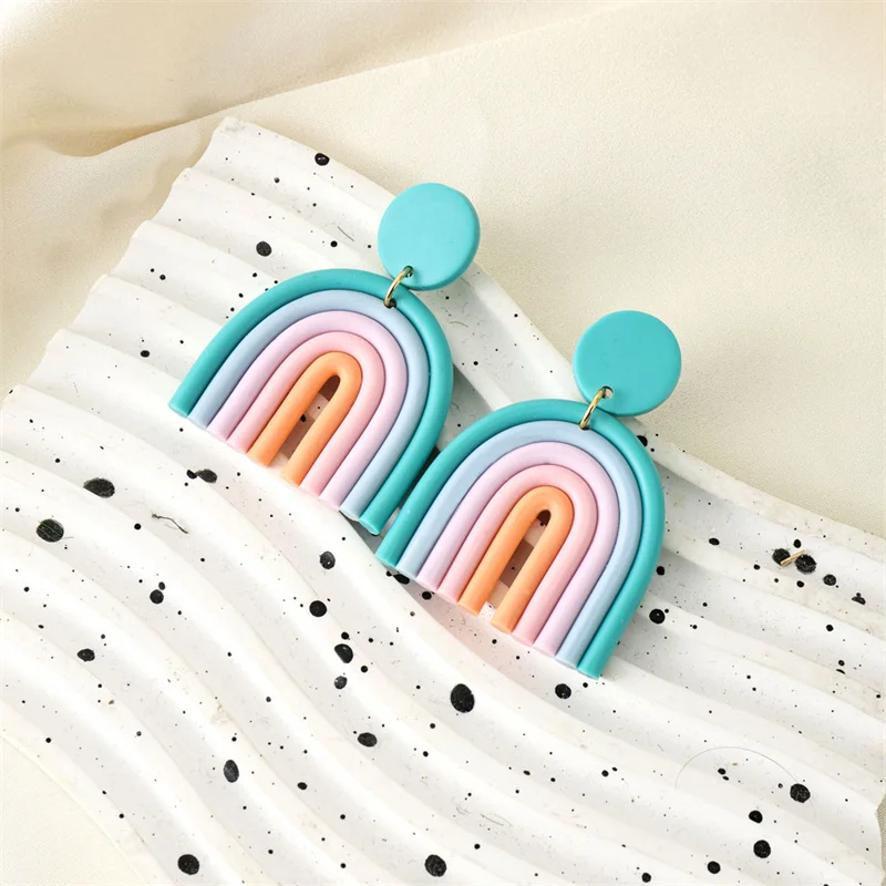 Rainbow Color Arch Dangle Earrings Fashion Jewelry Unique Drop Polymer Clay Earrings Gift For Women Trendy Jewelry