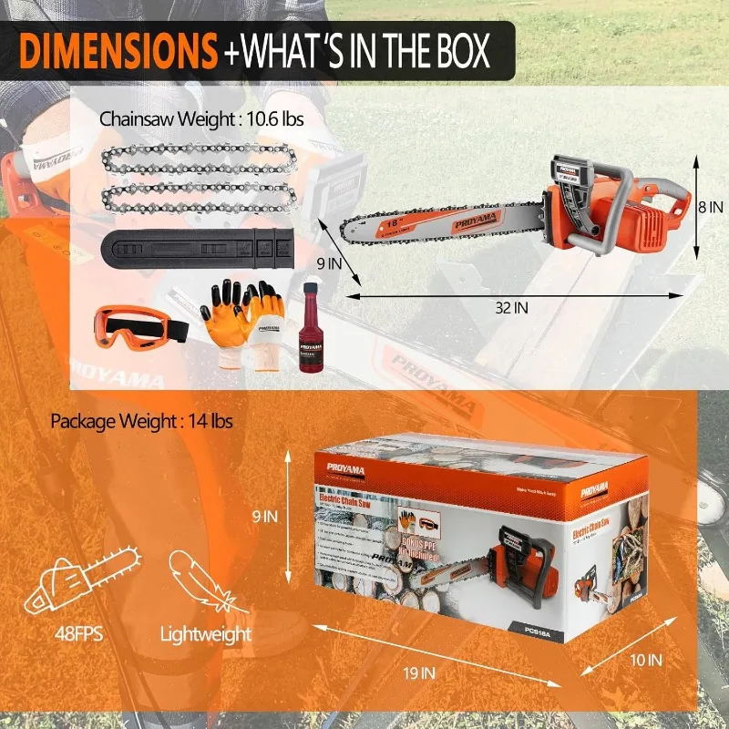 Scie à Chaîne Électrique avec Fil de 15 Ampères et 18 Pouces, Moteur Sans Balais, Système d'Microphone existent, 2 Assortiments