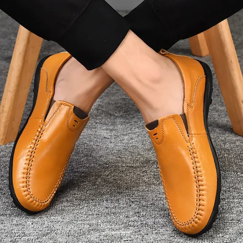 

Plus Size Men's Leather Shoes British Style Round Toe Walking Office Flats Business Casual Comfortable Footwear Zapato Hombre