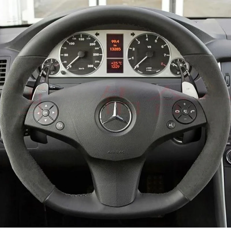 DIY custom leather suede hand sewn steering wheel cover For Mercedes Benz AMG C63 2009-2010 Special car handle set