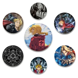 58mm Anime Fullmetal Alchemist Brotherhood Badge Character Lapel Pin Creative Round Brooch for Backpack Clothes Decoration Gifts