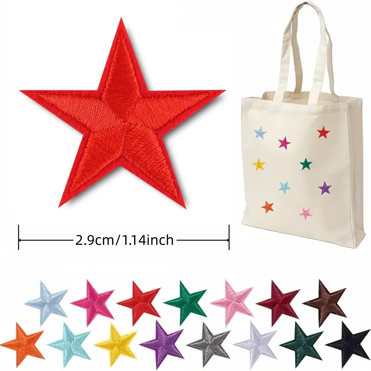 20 Stück/Set 2,9 cm Mini-Fünfzackige Stern-Aufnäher zum Aufbügeln, Gestickte Stoff-Pentagramme für DIY-Bastelarbeiten, Applikationen und Nähzubehör – Detail 1