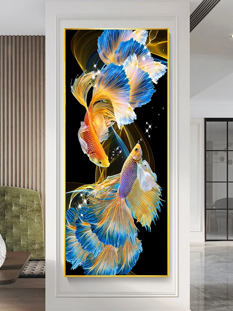 

Simple Vertical Cross Stitch Kit Goldfi Design Embroidery on Cotton Fabric for Living Room Easy Handmade Art Home Decor