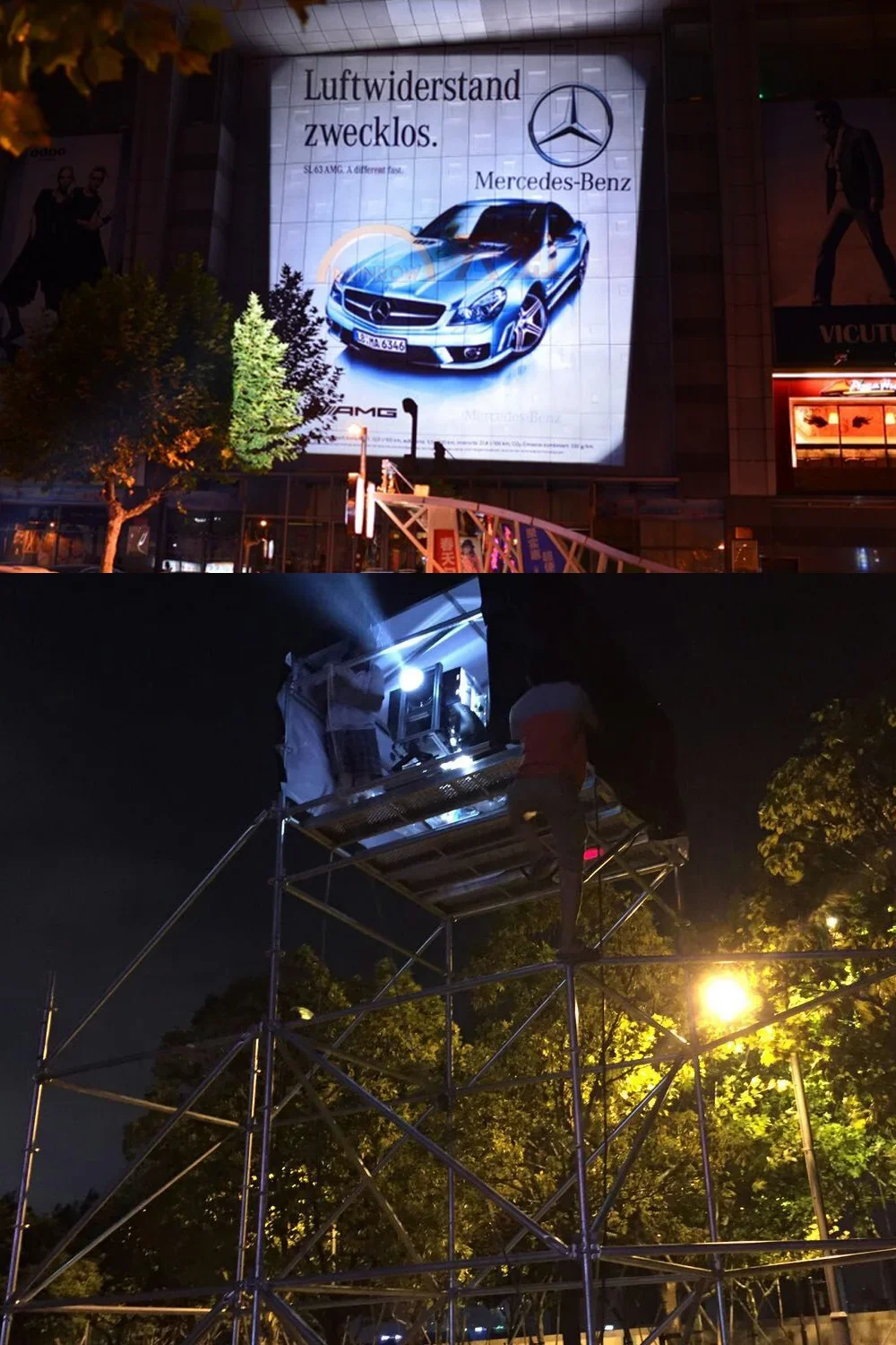 Pubblicità murale commerciale 30000 ansi lumen 4k proiettore video scorrevole da parete per esterni