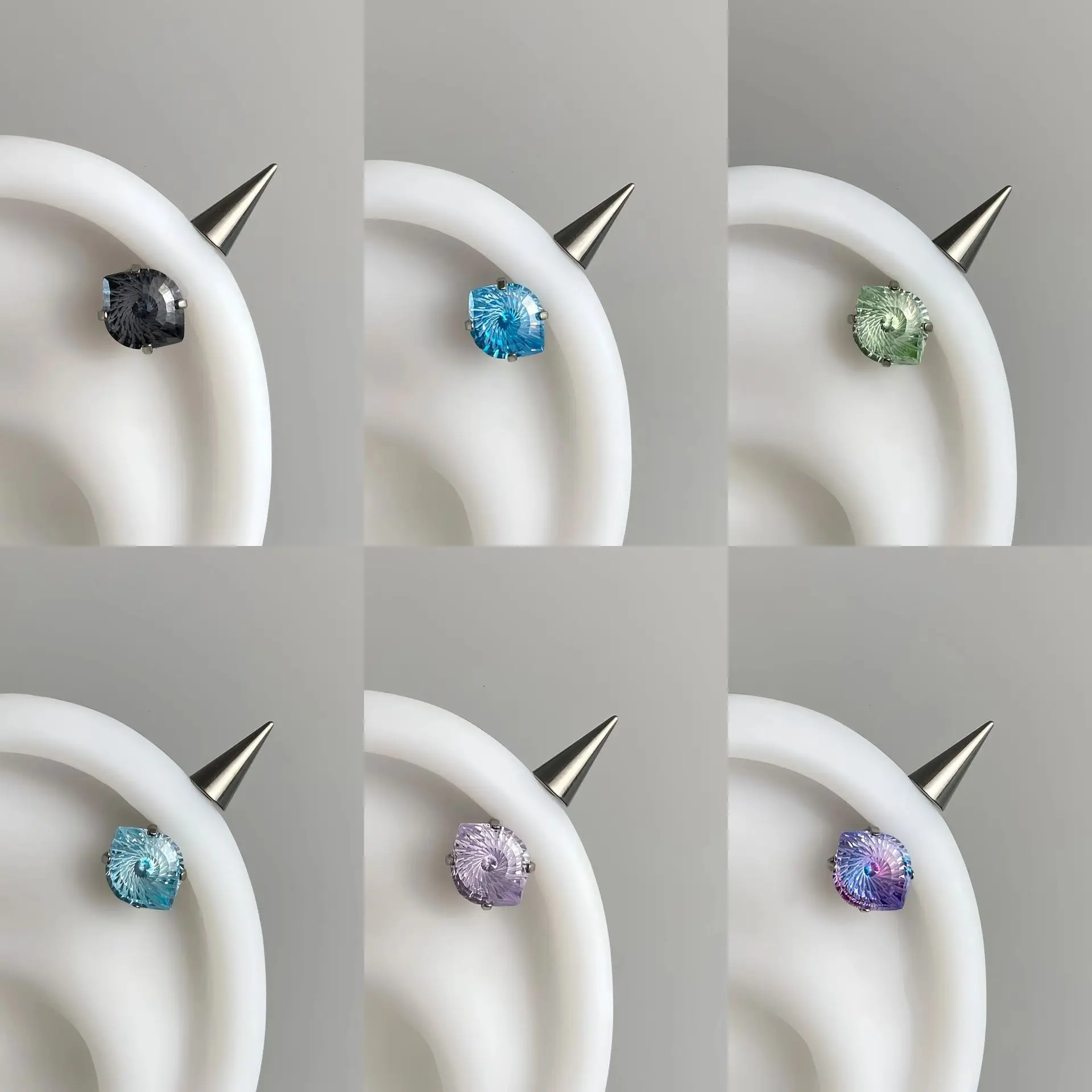 Devil Eye Spiral Cut CZ Piercing Stud F136 Titanium Alloy Shank Titanium Steel Base Unisex Cartilage Ear Jewelry